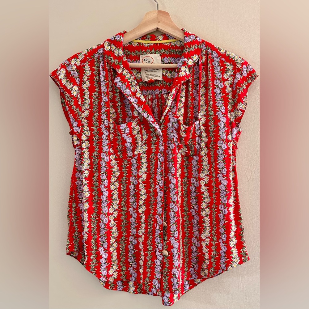 Anthropologie Floral Red Women's Top